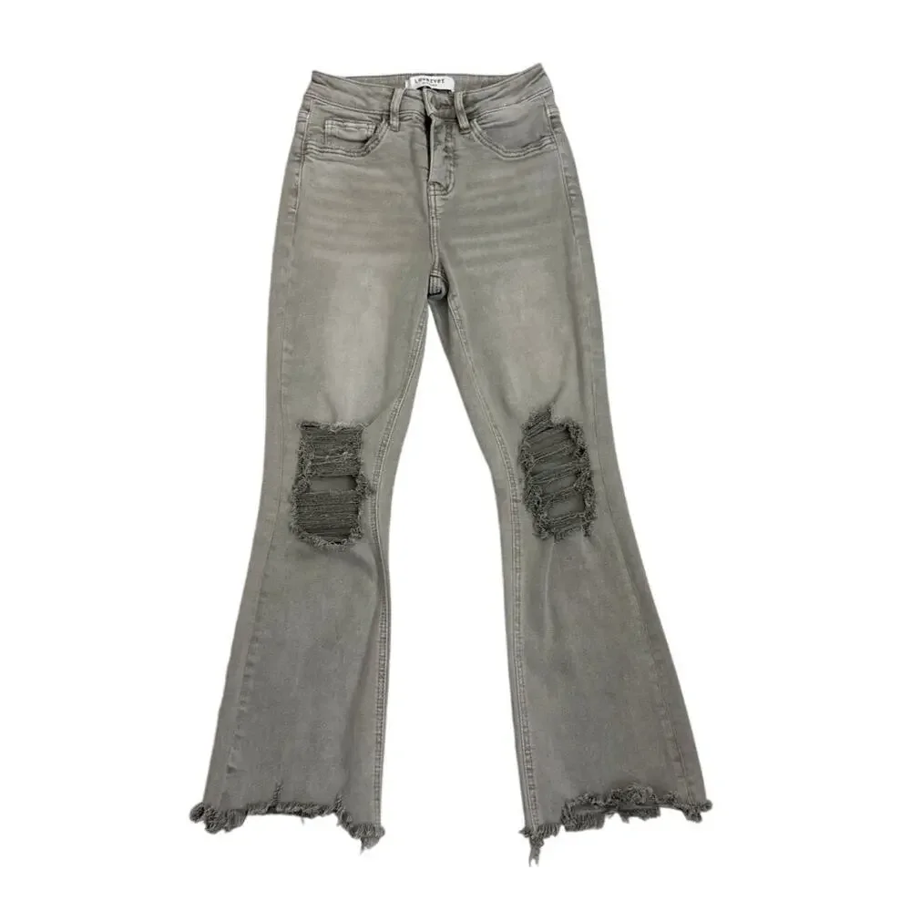 Lovervet by Vervet Pants Cropped y2K Flare Distressed Gray Jeans Size  1 / 25